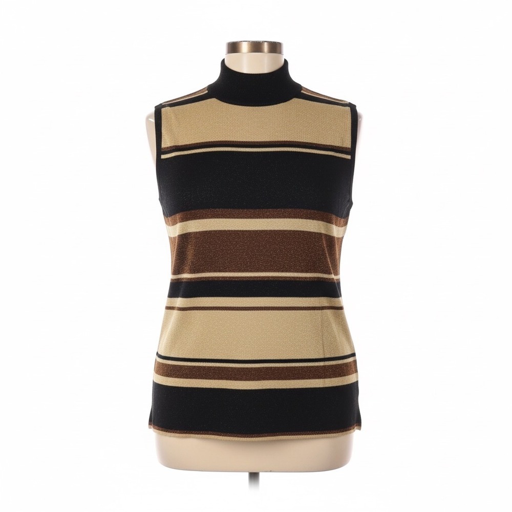 Sag Harbor Sweater L Petite Lurex Sparkle‎ Striped Mock Neck Knit Top Glitter